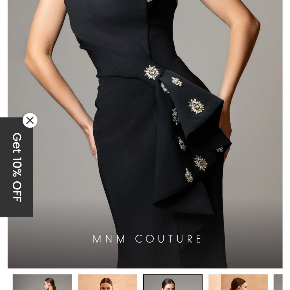 MNM Couture Black Asymmetrical Ruched Cocktail Dress